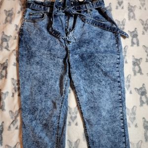 Vintage Wash Paperbag Tie Waist Jeans- 22